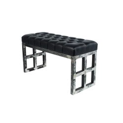 Ławka Metalowa Loft Siedzisko Pikowane Ekoskóra Czarny LPM-17 Rozmiary od 50 cm do 200 cm