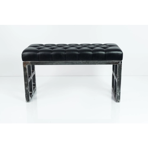 Ławka Metalowa Loft Siedzisko Pikowane Ekoskóra Czarny LPM-17 Rozmiary od 50 cm do 200 cm