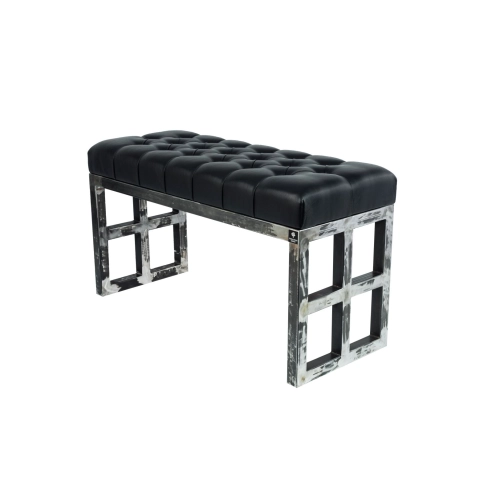 Ławka Metalowa Loft Siedzisko Pikowane Ekoskóra Czarny LPM-17 Rozmiary od 50 cm do 200 cm