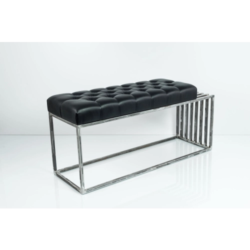 Ławka Metalowa Loft Siedzisko Pikowane Czarny Ekoskóra LPM-18 Rozmiary od 50 cm do 200 cm