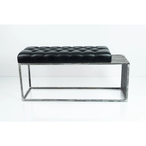 Ławka Metalowa Loft Siedzisko Pikowane Czarny Ekoskóra LPM-18 Rozmiary od 50 cm do 200 cm