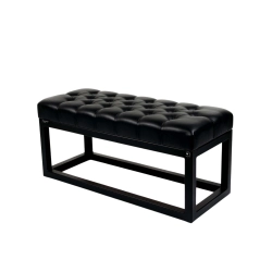 Ławka Pufa Pikowana Czarny Ekoskóra Guzik Tapicerowany Stal LPM-22 Rozmiary od 50 cm do 200 cm
