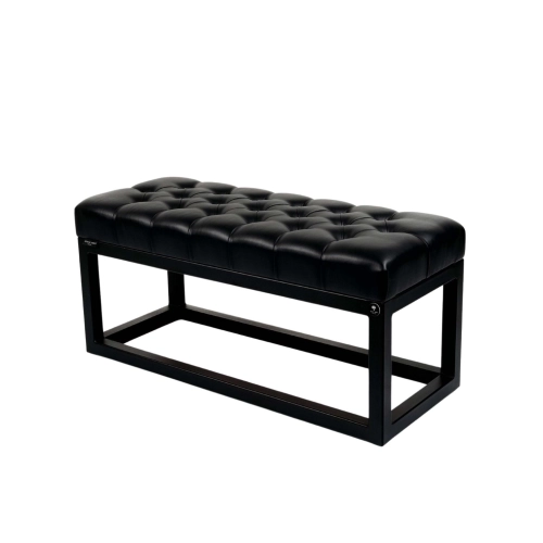 Ławka Pufa Pikowana Czarny Ekoskóra Guzik Tapicerowany Stal LPM-22 Rozmiary od 50 cm do 200 cm