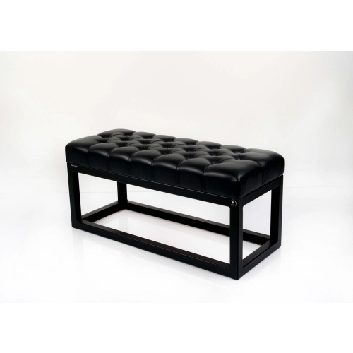 Ławka Pufa Pikowana Czarny Ekoskóra Guzik Tapicerowany Stal LPM-22 Rozmiary od 50 cm do 200 cm