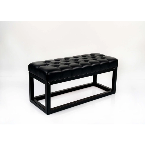 Ławka Pufa Pikowana Czarny Ekoskóra Guzik Tapicerowany Stal LPM-22 Rozmiary od 50 cm do 200 cm