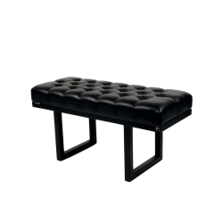 Ławka Pufa Pikowana Czarny Ekoskóra Guzik Tapicerowany Stal LPM-23 Rozmiary od 50 cm do 200 cm