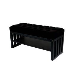 Ławka Pufa Pikowana Czarny Guzik Tapicerowany Stal LPM-24 Rozmiary od 50 cm do 200 cm