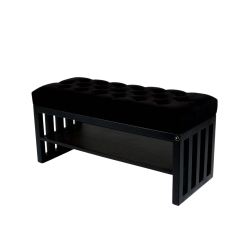 Ławka Pufa Pikowana Czarny Guzik Tapicerowany Stal LPM-24 Rozmiary od 50 cm do 200 cm