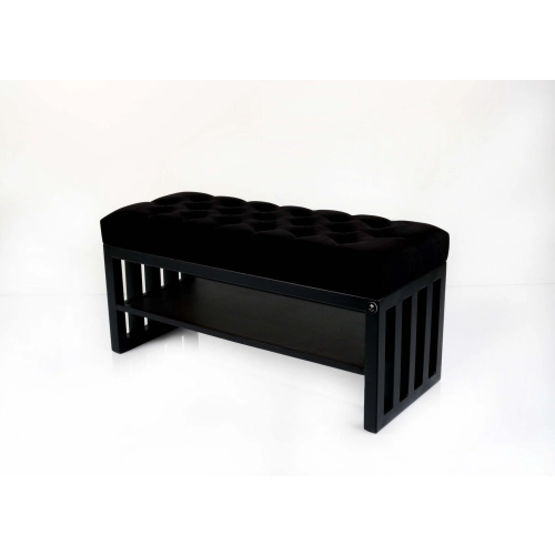 Ławka Pufa Pikowana Czarny Guzik Tapicerowany Stal LPM-24 Rozmiary od 50 cm do 200 cm
