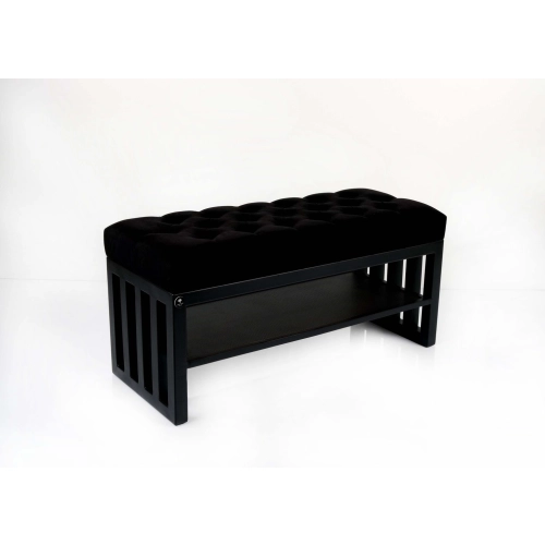 Ławka Pufa Pikowana Czarny Guzik Tapicerowany Stal LPM-24 Rozmiary od 50 cm do 200 cm