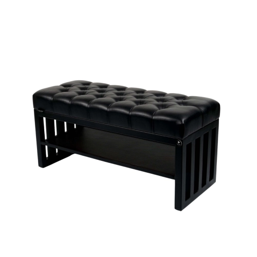 Ławka Pufa Pikowana Czarny Ekoskóra Guzik Tapicerowany Stal LPM-24 Rozmiary od 50 cm do 200 cm
