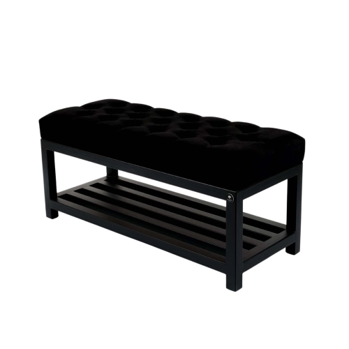 Ławka Pufa Pikowana Czarny Guzik Tapicerowany Stal LPM-25 Rozmiary od 50 cm do 200 cm