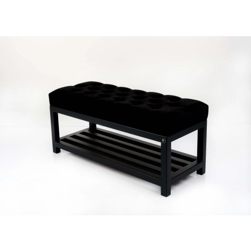 Ławka Pufa Pikowana Czarny Guzik Tapicerowany Stal LPM-25 Rozmiary od 50 cm do 200 cm
