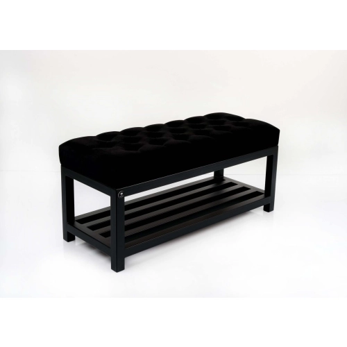 Ławka Pufa Pikowana Czarny Guzik Tapicerowany Stal LPM-25 Rozmiary od 50 cm do 200 cm