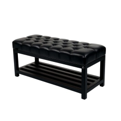 Ławka Pufa Pikowana Czarny Ekoskóra Guzik Tapicerowany Stal LPM-25 Rozmiary od 50 cm do 200 cm