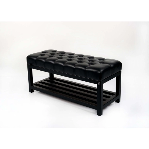 Ławka Pufa Pikowana Czarny Ekoskóra Guzik Tapicerowany Stal LPM-25 Rozmiary od 50 cm do 200 cm