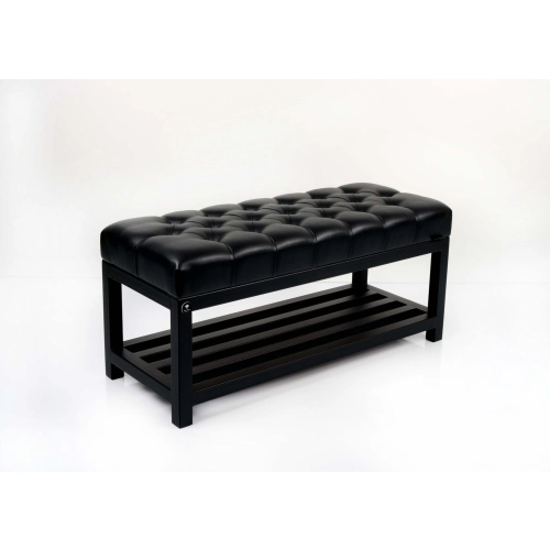 Ławka Pufa Pikowana Czarny Ekoskóra Guzik Tapicerowany Stal LPM-25 Rozmiary od 50 cm do 200 cm