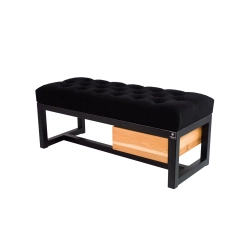 Ławka Pufa Pikowana Czarny Guzik Tapicerowany Stal LPMS-1 Rozmiary od 50 cm do 200 cm