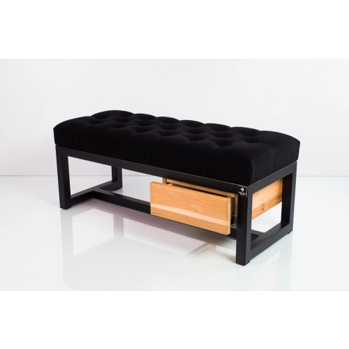 Ławka Pufa Pikowana Czarny Guzik Tapicerowany Stal LPMS-1 Rozmiary od 50 cm do 200 cm