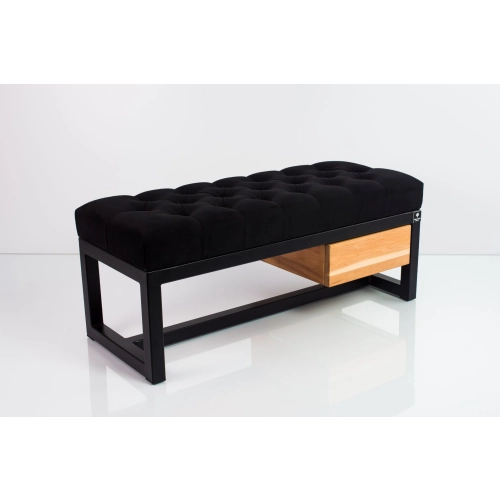 Ławka Pufa Pikowana Czarny Guzik Tapicerowany Stal LPMS-1 Rozmiary od 50 cm do 200 cm
