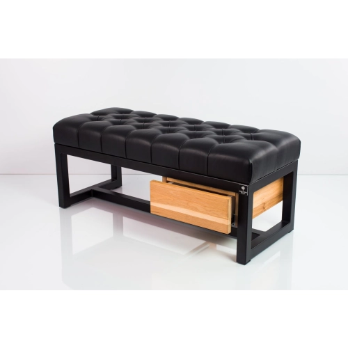 Ławka Pufa Pikowana Ekoskóra Czarny Stal LPMS-1 Rozmiary od 50 cm do 200 cm