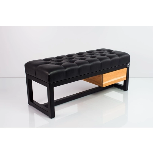 Ławka Pufa Pikowana Ekoskóra Czarny Stal LPMS-1 Rozmiary od 50 cm do 200 cm