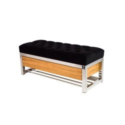 Ławka Pufa Pikowana Czarny Guzik Tapicerowany Stal Nierdzewna Szczotkowana / Polerowana LPMS-10 Rozmiary od 50 cm do 200 cm