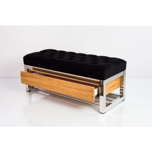 Ławka Pufa Pikowana Czarny Guzik Tapicerowany Stal Nierdzewna Szczotkowana / Polerowana LPMS-10 Rozmiary od 50 cm do 200 cm