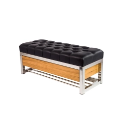 Ławka Pufa Pikowana  Ekoskóra Czarny Tapicerowany Stal Nierdzewna Szczotkowana / Polerowana LPMS-10 Rozmiary od 50 cm do 200 cm