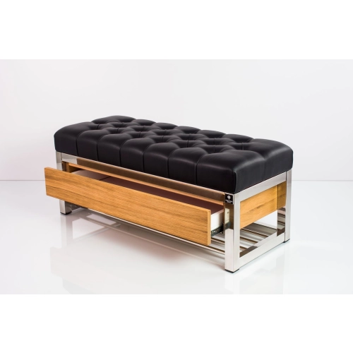 Ławka Pufa Pikowana  Ekoskóra Czarny Tapicerowany Stal Nierdzewna Szczotkowana / Polerowana LPMS-10 Rozmiary od 50 cm do 200 cm