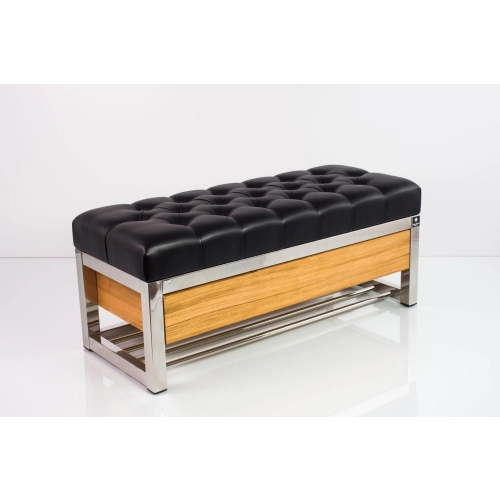 Ławka Pufa Pikowana  Ekoskóra Czarny Tapicerowany Stal Nierdzewna Szczotkowana / Polerowana LPMS-10 Rozmiary od 50 cm do 200 cm