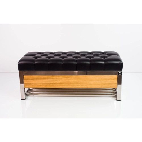 Ławka Pufa Pikowana  Ekoskóra Czarny Tapicerowany Stal Nierdzewna Szczotkowana / Polerowana LPMS-10 Rozmiary od 50 cm do 200 cm