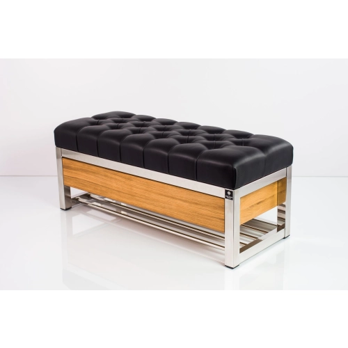 Ławka Pufa Pikowana  Ekoskóra Czarny Tapicerowany Stal Nierdzewna Szczotkowana / Polerowana LPMS-10 Rozmiary od 50 cm do 200 cm