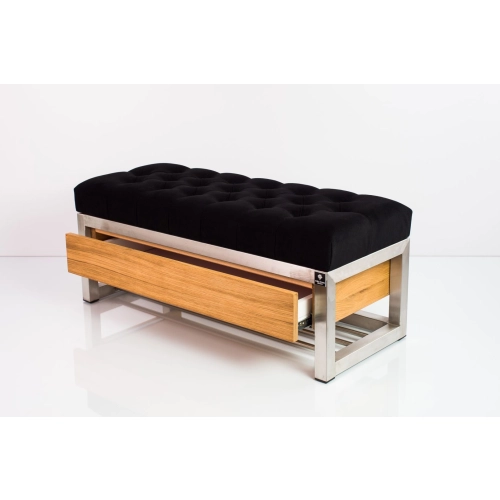 Ławka Pufa Pikowana Czarny Guzik Tapicerowany Stal Nierdzewna Szczotkowana / Polerowana LPMS-11 Rozmiary od 50 cm do 200 cm