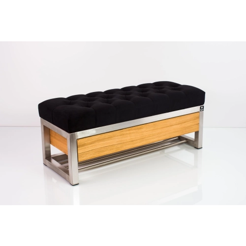 Ławka Pufa Pikowana Czarny Guzik Tapicerowany Stal Nierdzewna Szczotkowana / Polerowana LPMS-11 Rozmiary od 50 cm do 200 cm