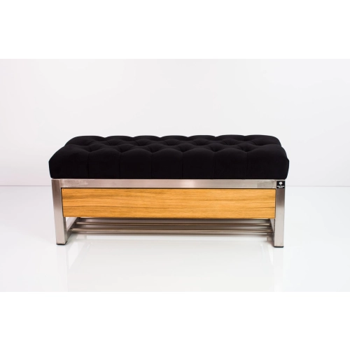 Ławka Pufa Pikowana Czarny Guzik Tapicerowany Stal Nierdzewna Szczotkowana / Polerowana LPMS-11 Rozmiary od 50 cm do 200 cm