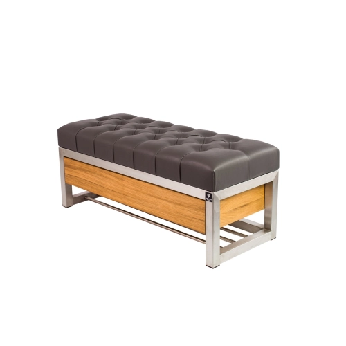 Ławka Pufa Pikowana Ekoskóra Grafit Stal Nierdzewna Szczotkowana / Polerowana LPMS-11 Rozmiary od 50 cm do 200 cm