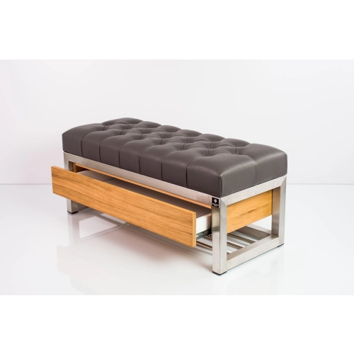 Ławka Pufa Pikowana Ekoskóra Grafit Stal Nierdzewna Szczotkowana / Polerowana LPMS-11 Rozmiary od 50 cm do 200 cm