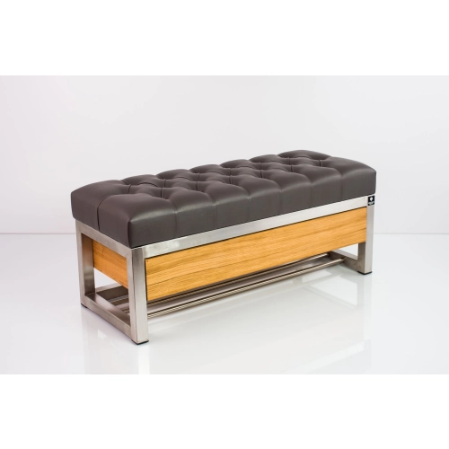 Ławka Pufa Pikowana Ekoskóra Grafit Stal Nierdzewna Szczotkowana / Polerowana LPMS-11 Rozmiary od 50 cm do 200 cm