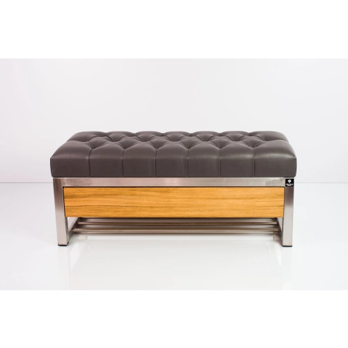 Ławka Pufa Pikowana Ekoskóra Grafit Stal Nierdzewna Szczotkowana / Polerowana LPMS-11 Rozmiary od 50 cm do 200 cm