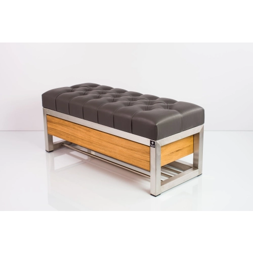 Ławka Pufa Pikowana Ekoskóra Grafit Stal Nierdzewna Szczotkowana / Polerowana LPMS-11 Rozmiary od 50 cm do 200 cm