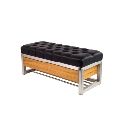 Ławka Pufa Pikowana Ekoskóra Czarny Stal Nierdzewna Szczotkowana / Polerowana LPMS-11 Rozmiary od 50 cm do 200 cm