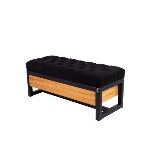 Ławka Pufa Pikowana Czarny Guzik Tapicerowany Stal LPMS-12 Rozmiary od 50 cm do 200 cm