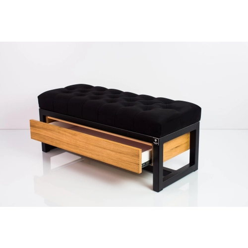 Ławka Pufa Pikowana Czarny Guzik Tapicerowany Stal LPMS-12 Rozmiary od 50 cm do 200 cm