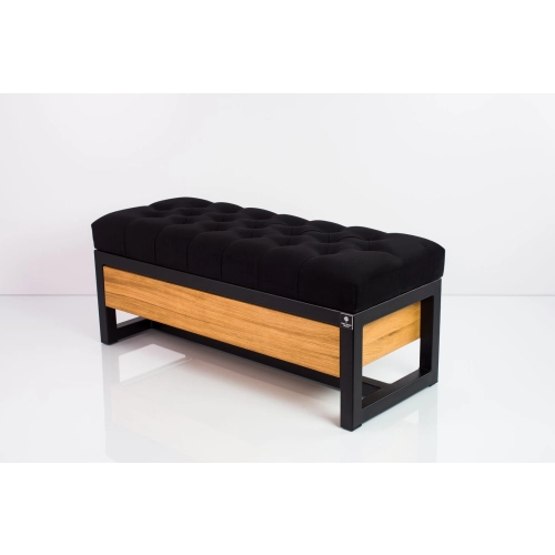 Ławka Pufa Pikowana Czarny Guzik Tapicerowany Stal LPMS-12 Rozmiary od 50 cm do 200 cm