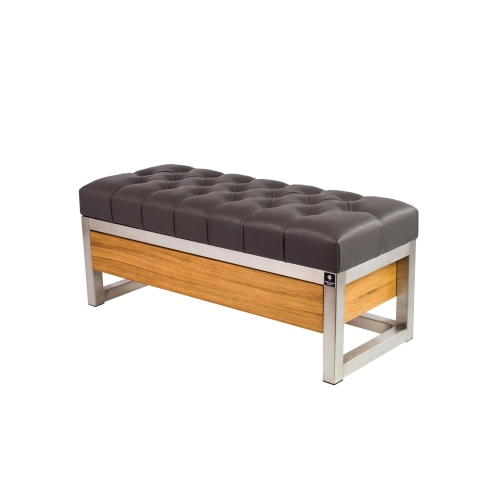 Ławka Pufa Pikowana Ekoskóra Grafit Stal Nierdzewna Szczotkowana / Polerowana LPMS-13 Rozmiary od 50 cm do 200 cm