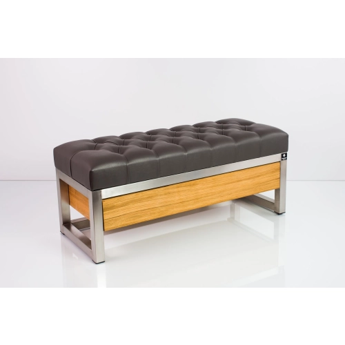 Ławka Pufa Pikowana Ekoskóra Grafit Stal Nierdzewna Szczotkowana / Polerowana LPMS-13 Rozmiary od 50 cm do 200 cm