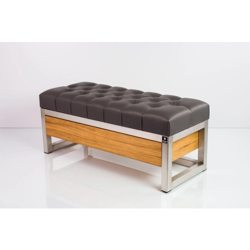 Ławka Pufa Pikowana Ekoskóra Grafit Stal Nierdzewna Szczotkowana / Polerowana LPMS-13 Rozmiary od 50 cm do 200 cm