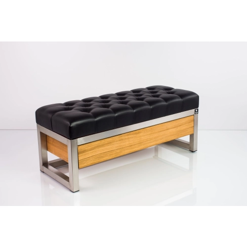 Ławka Pufa Pikowana Ekoskóra Czarny Stal Nierdzewna Szczotkowana / Polerowana LPMS-13 Rozmiary od 50 cm do 200 cm