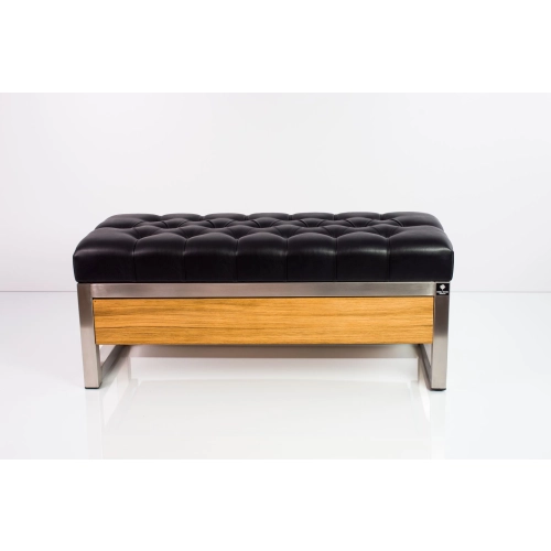 Ławka Pufa Pikowana Ekoskóra Czarny Stal Nierdzewna Szczotkowana / Polerowana LPMS-13 Rozmiary od 50 cm do 200 cm
